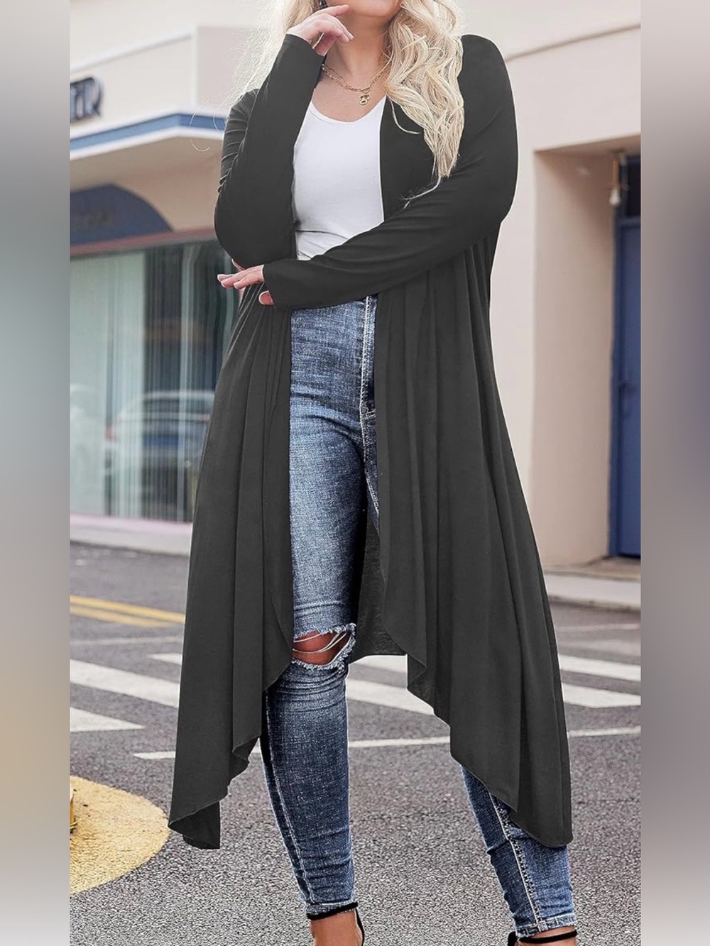 IN'VOLAND Women's Plus Size Charcoal Gray Cardigan Lightweight Long Duster 1X